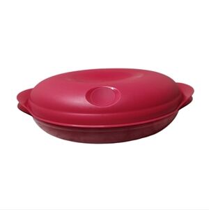 Tupperware Vent 'N Serve 1.1L Microwave Oval Dish Red Vented Lid